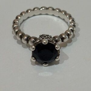 Retired Authentic Pandora Secret Winds Black Spinel Ring Sz 54/7